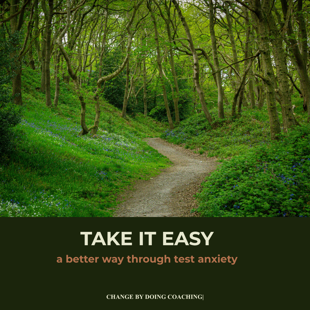 path through woods with footer banner